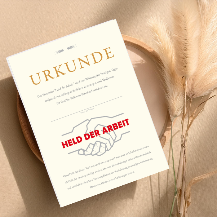 Urkunde - Held der Arbeit A5