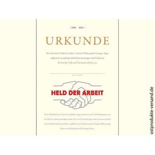 Urkunde - Held der Arbeit A5